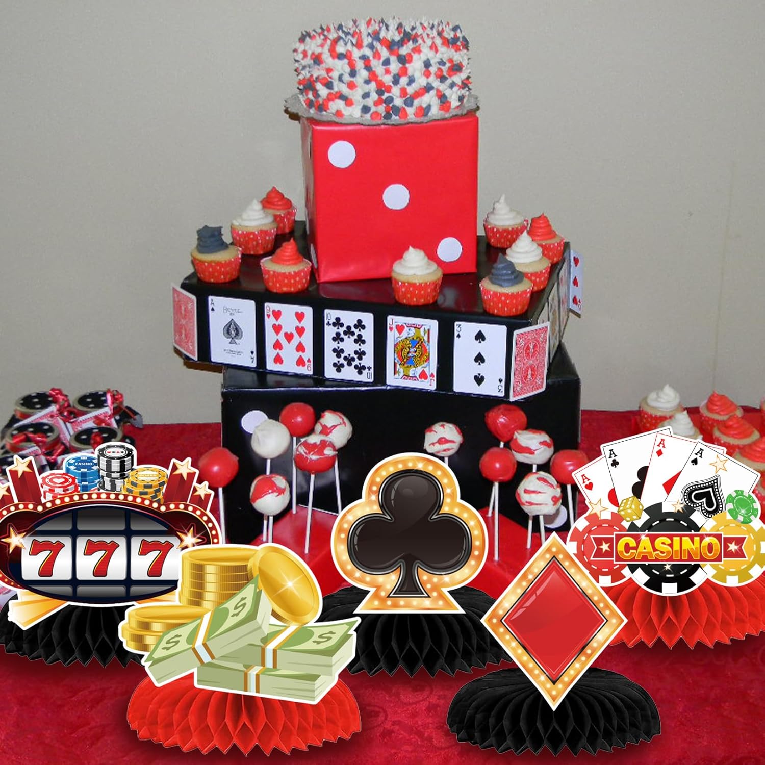 9Pcs Casino Theme Honeycomb Centerpieces
