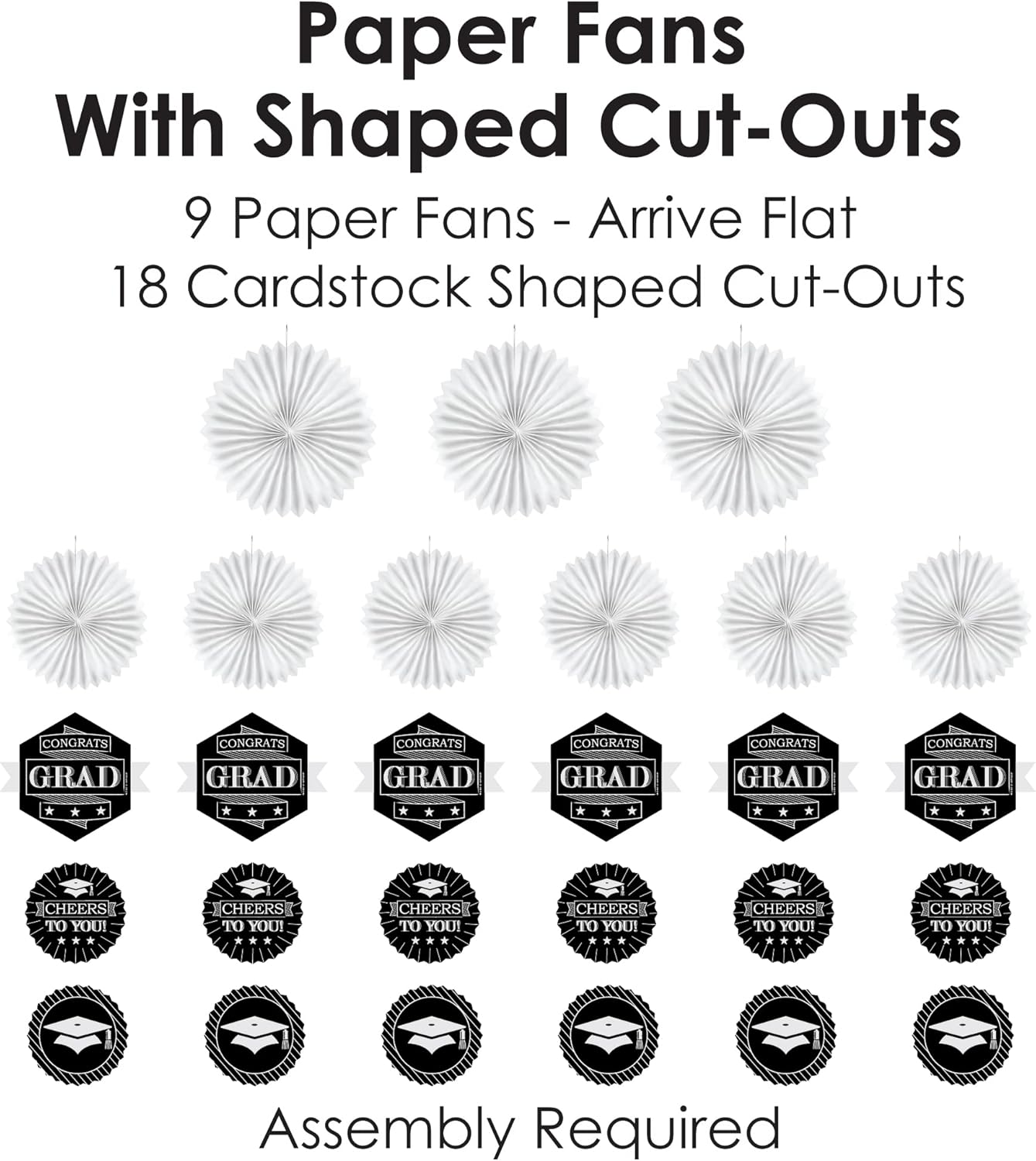 Big Dot of Happiness Graduation Party Fans - Set of 9