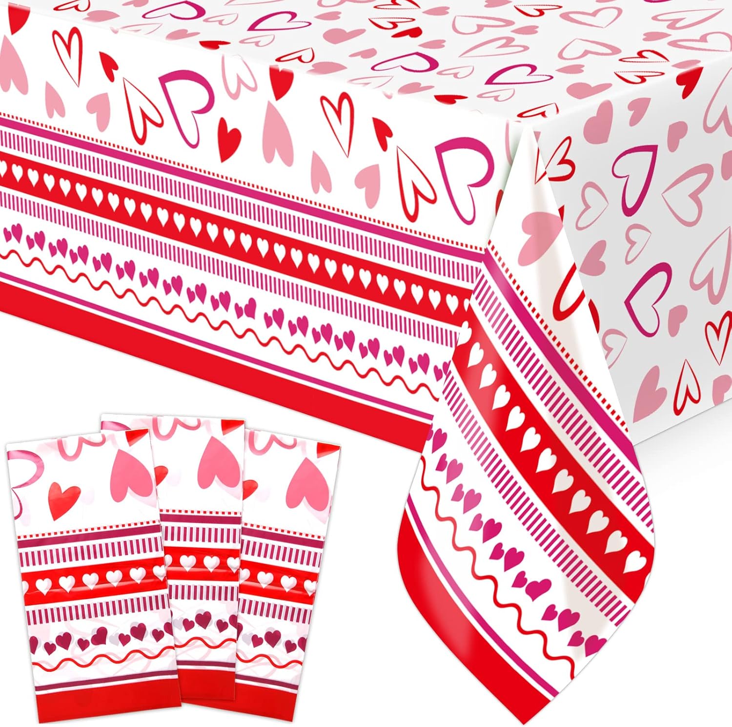 Fancy Land 3 Pack Valentine Heart Red Tablecloths 54x108 Inches