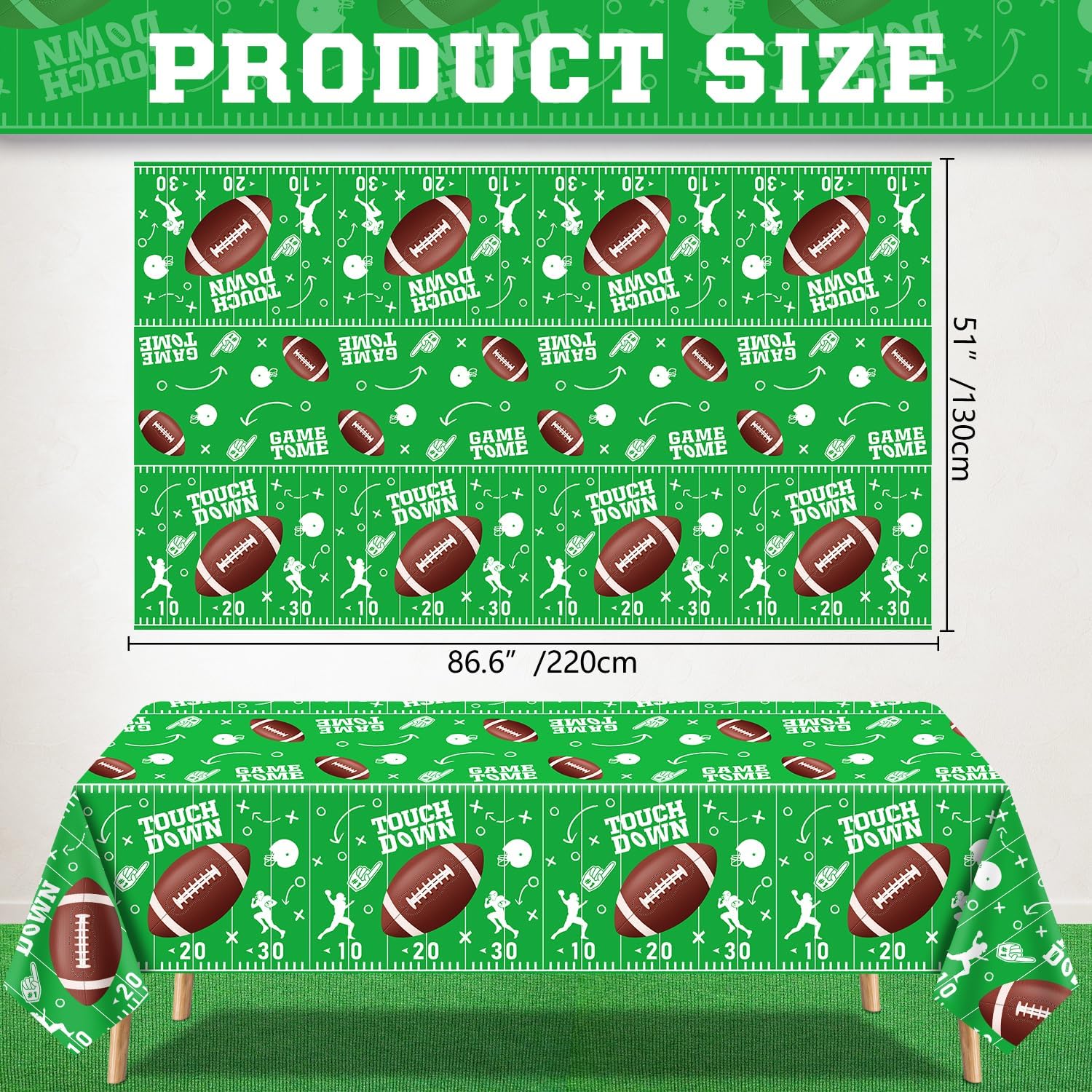 4 Pack Football Themed Tablecloths 51x86 Inch