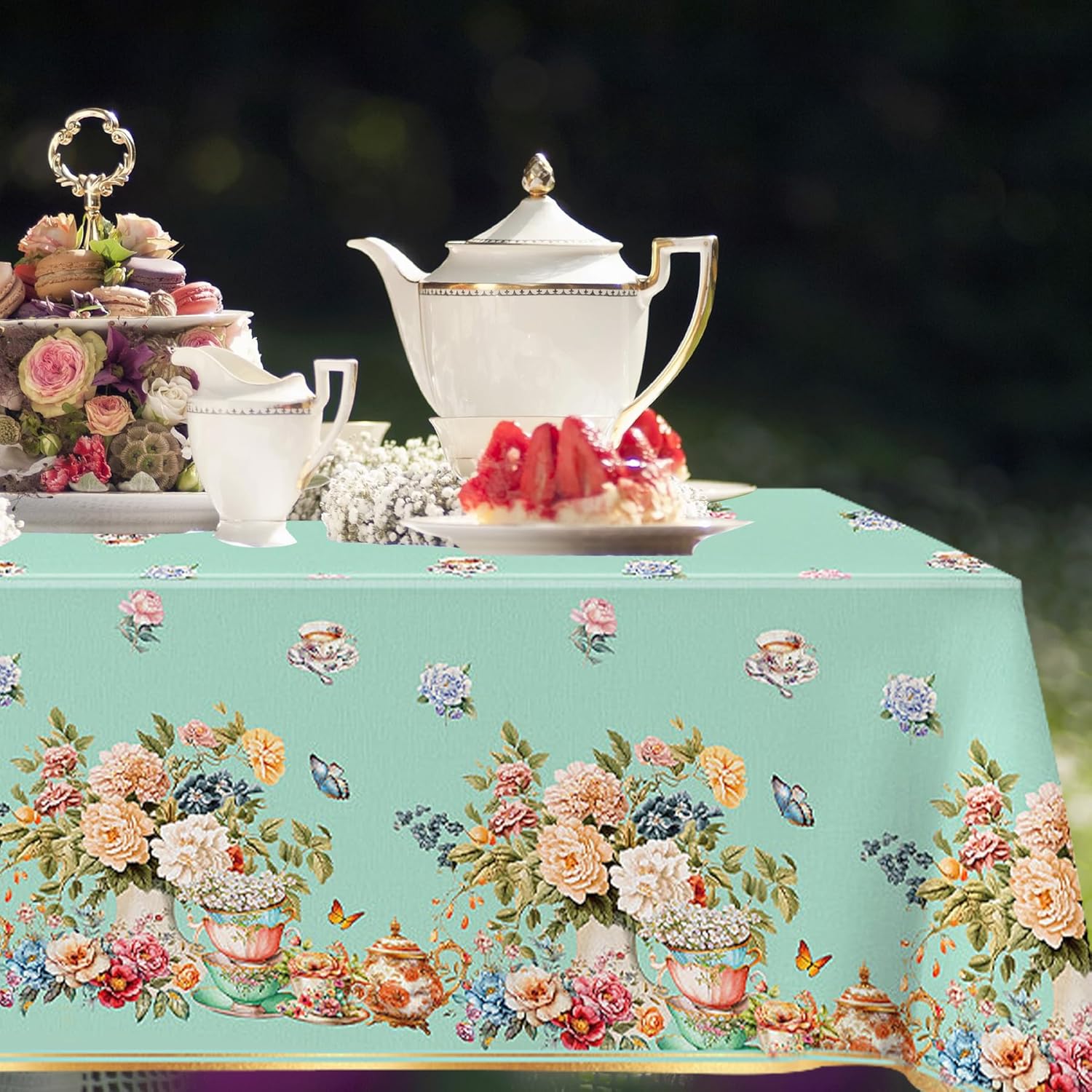3pcs Tea Party Tablecloth 54x108 Inch Spring Floral Plastic Table Cover