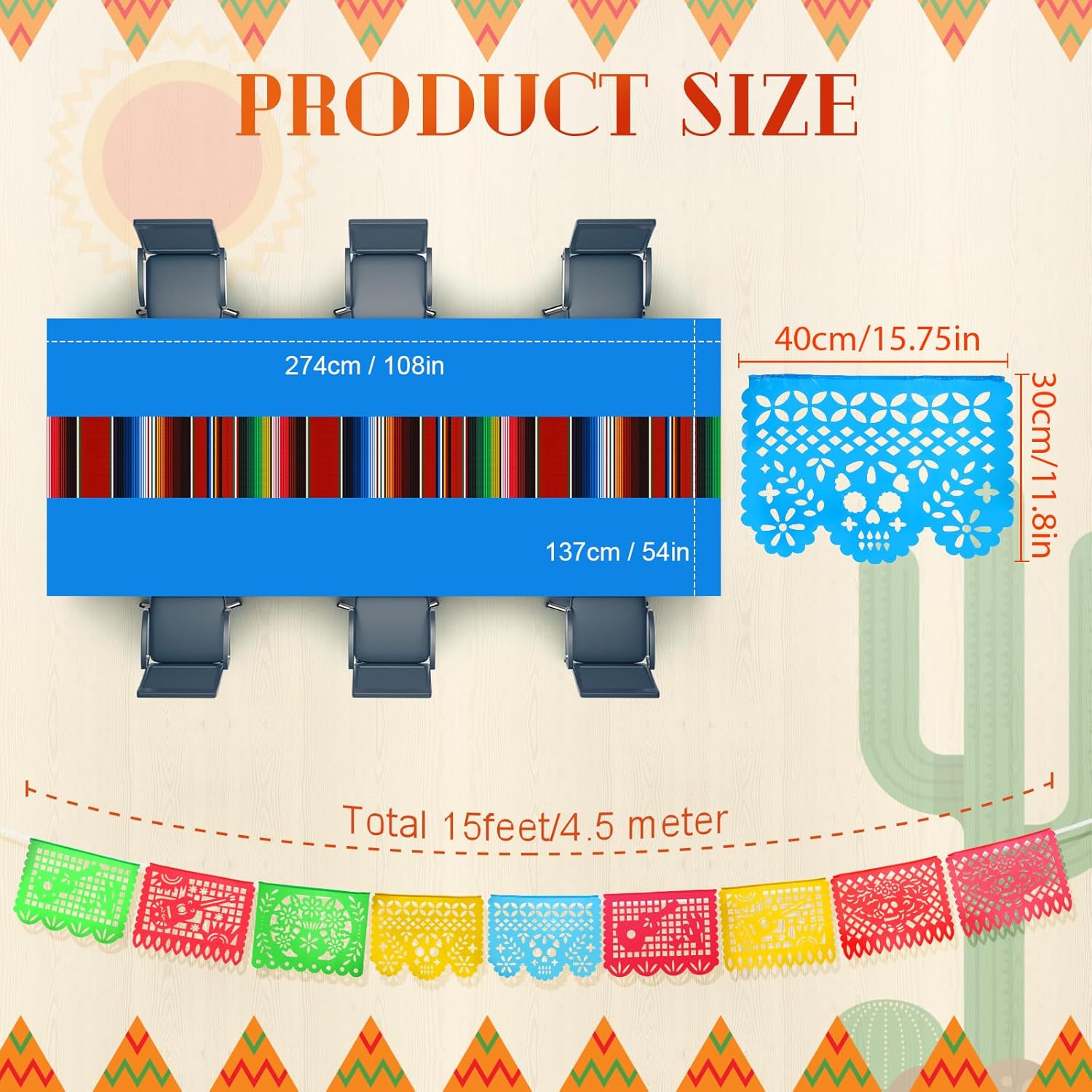 Preboun Mexican Tablecloth and Fiesta Banner Decorations