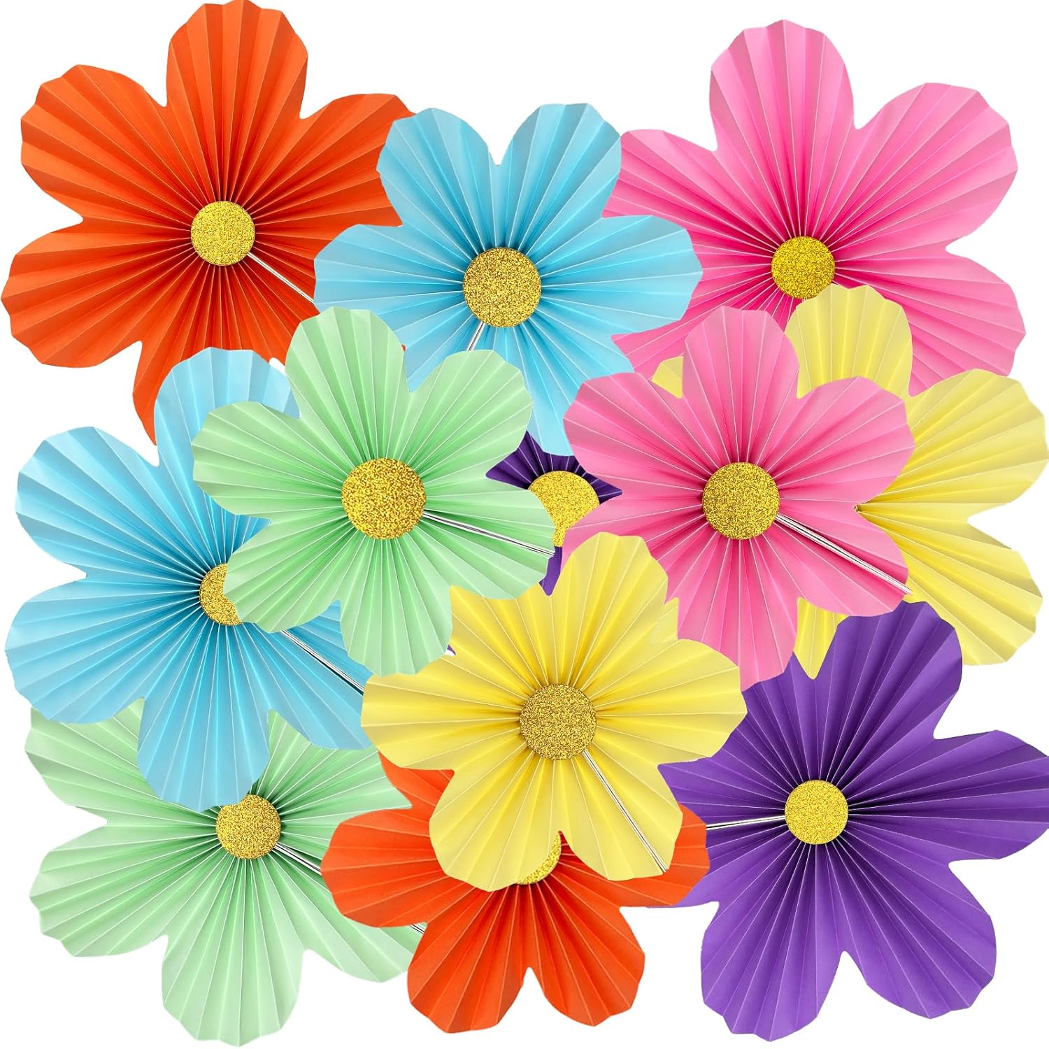 12Pcs Paper Flower Fans for Party Decorations