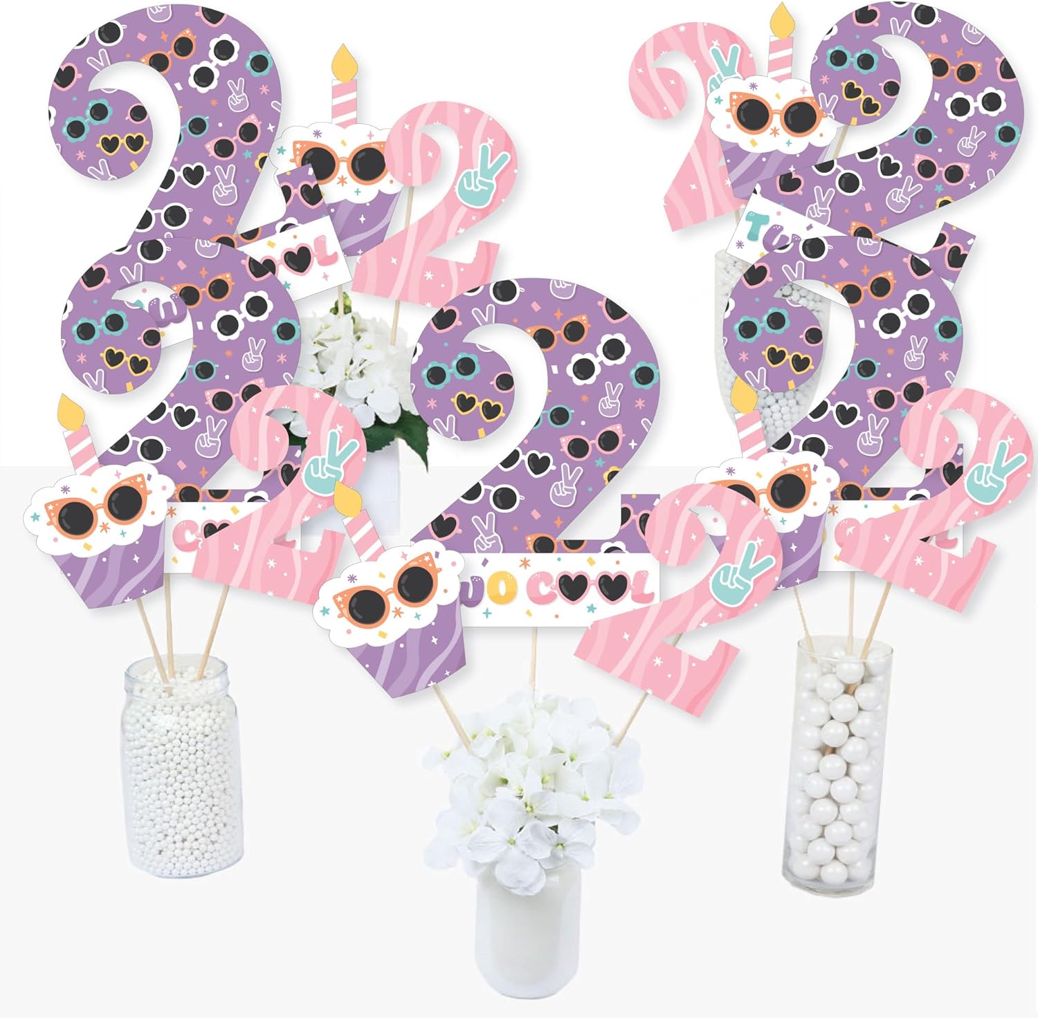 Big Dot of Happiness Two Cool Girl Birthday Centerpiece Sticks