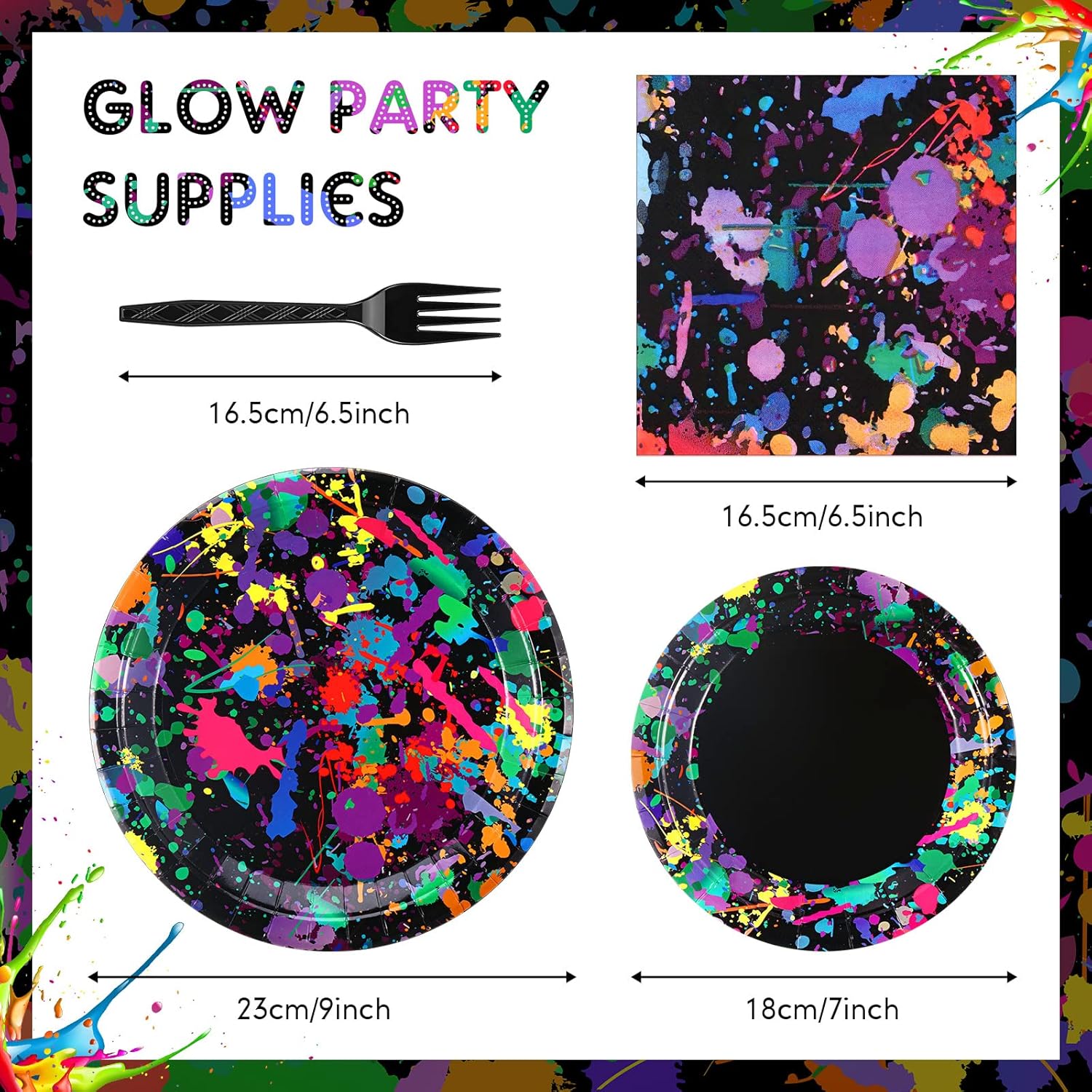 Baderke Neon Glow Party Tableware Set 192 Pcs