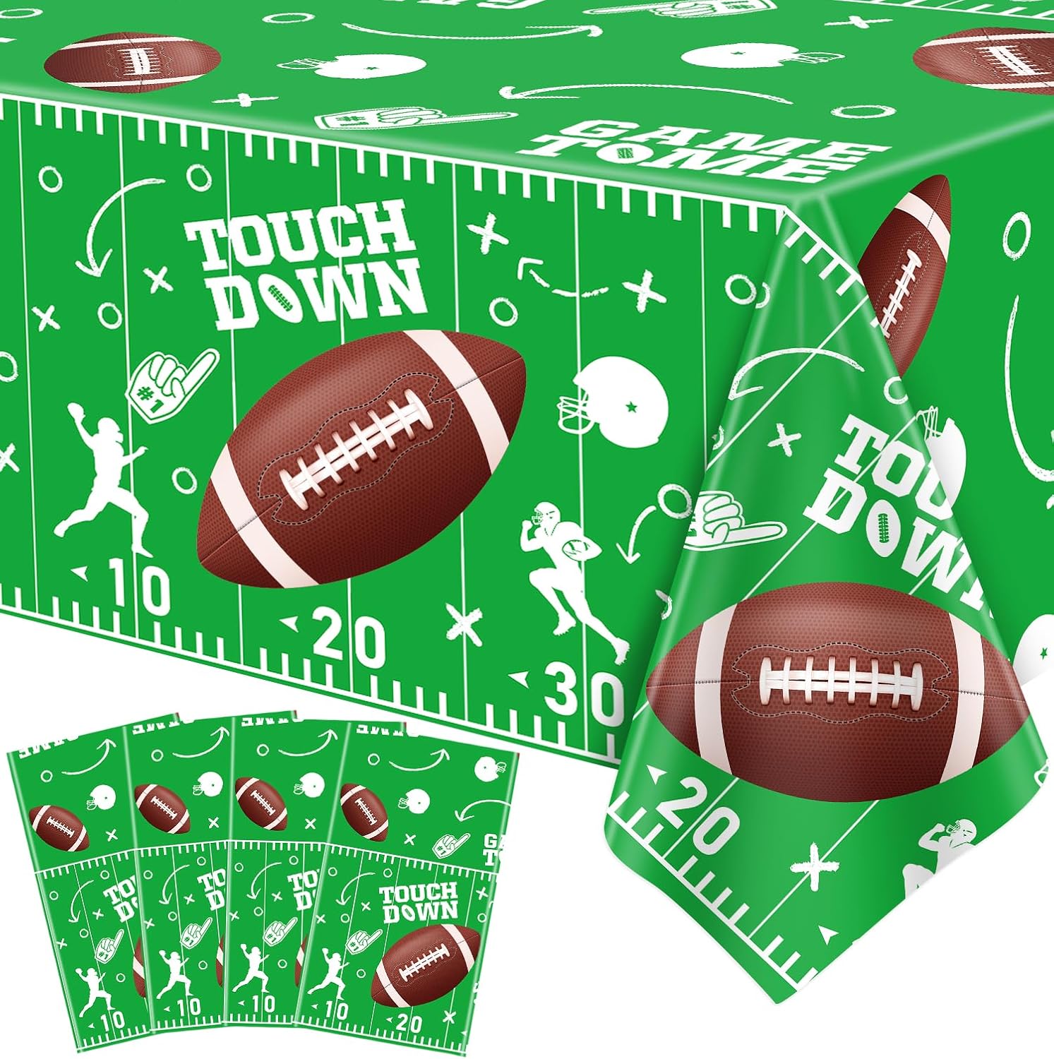 4 Pack Football Themed Tablecloths 51x86 Inch