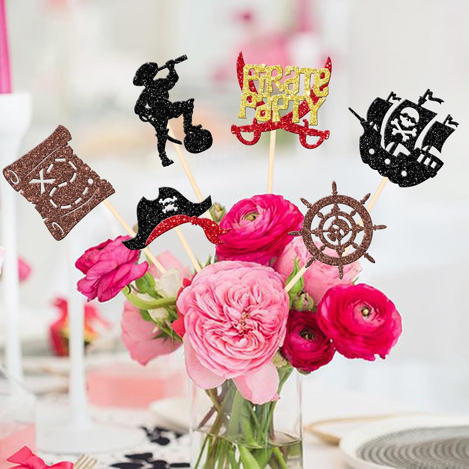 12 PCS Pirate Theme Centerpiece Sticks with Treasure Map