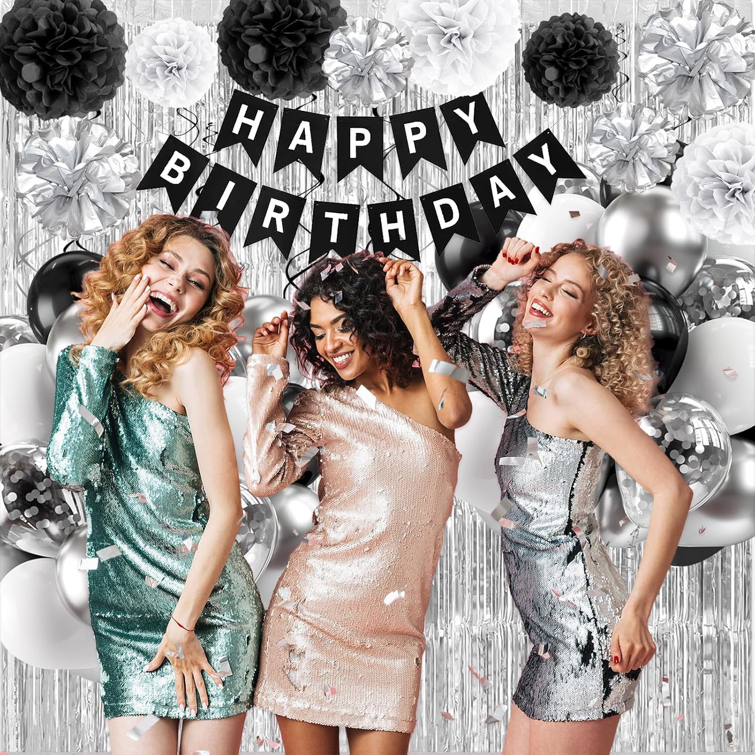 Black and Silver Birthday Decorations for Men