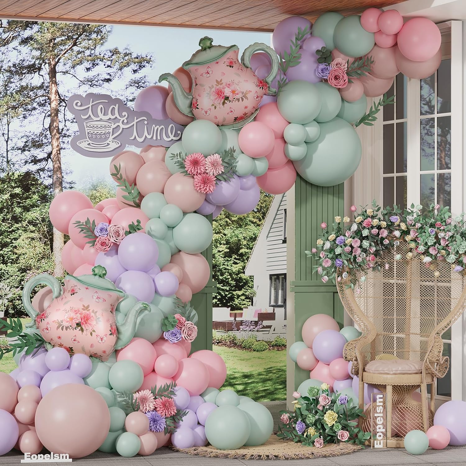 Green and Pink Balloon Garland 134Pcs Tea Party Decor