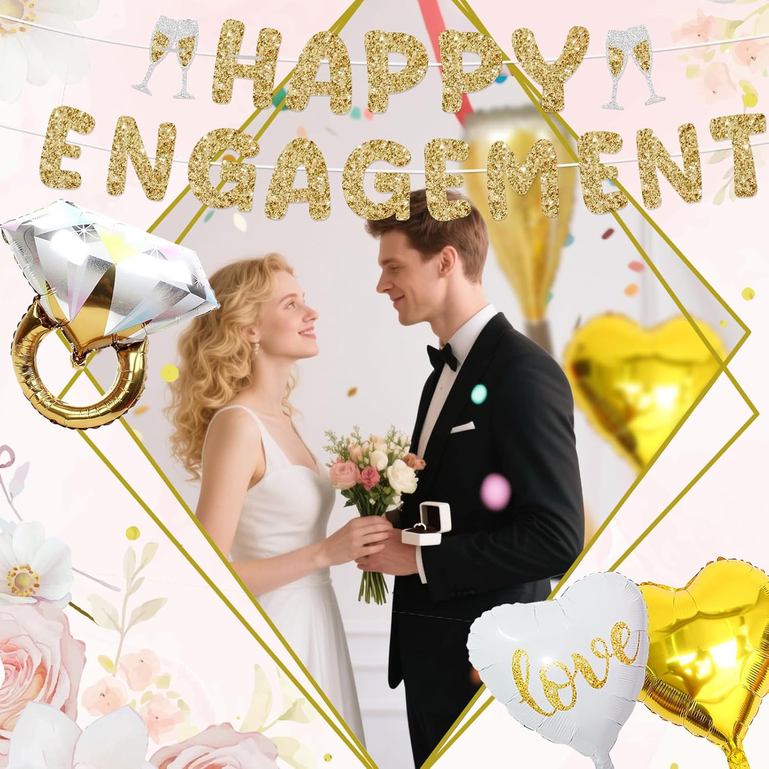 Champagne Gold Happy Engagement Banner Set