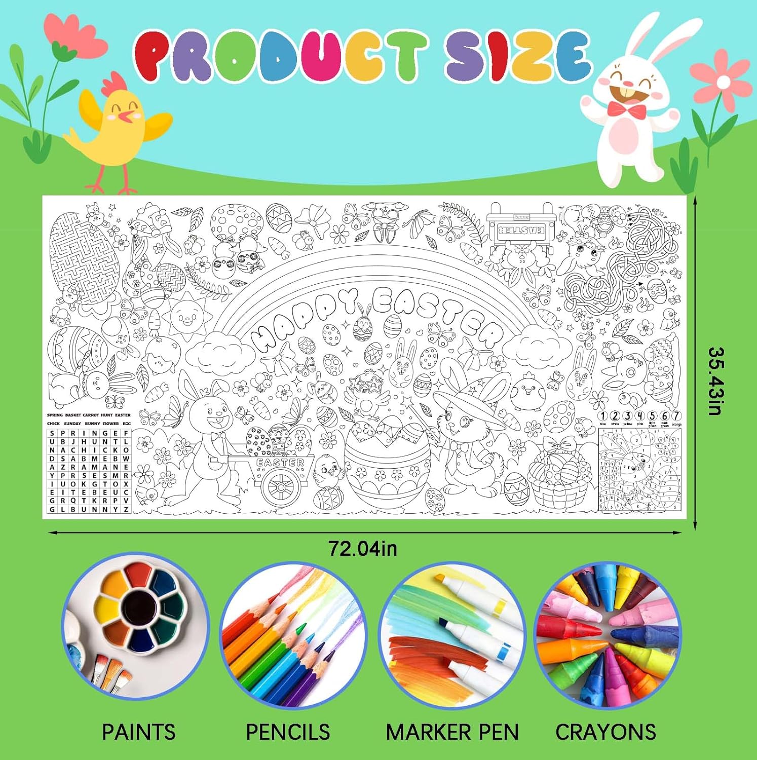 Easter Coloring Tablecloth with Bunny Egg Theme