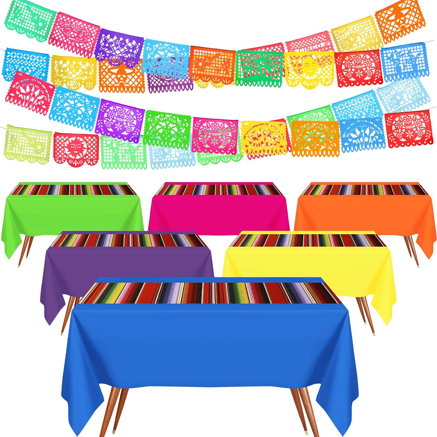 Preboun Mexican Tablecloth and Fiesta Banner Decorations