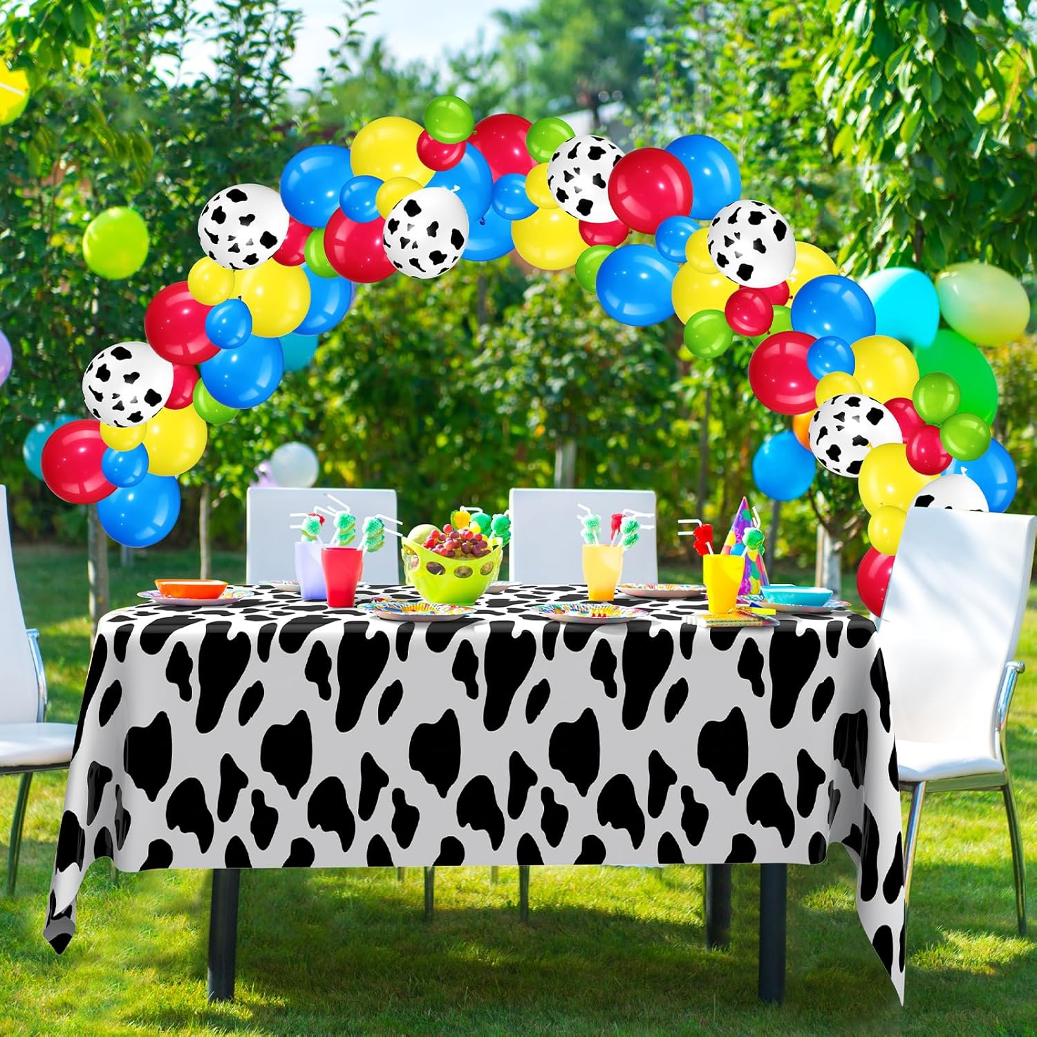 Liliful 104 Pcs Birthday Tablecloth with Balloons Arch Kit