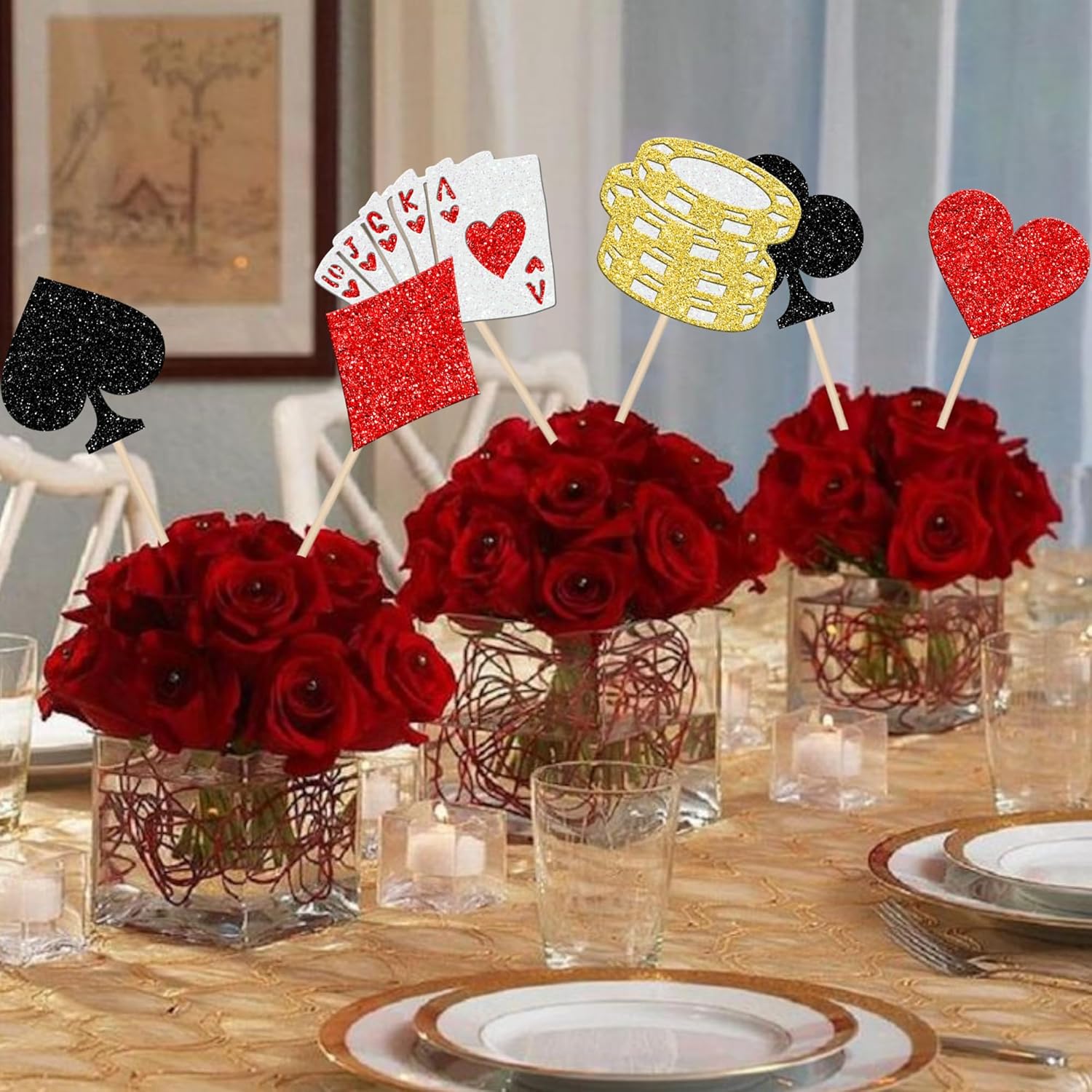 12PCS Casino Poker Centerpiece Sticks for Party Decorations