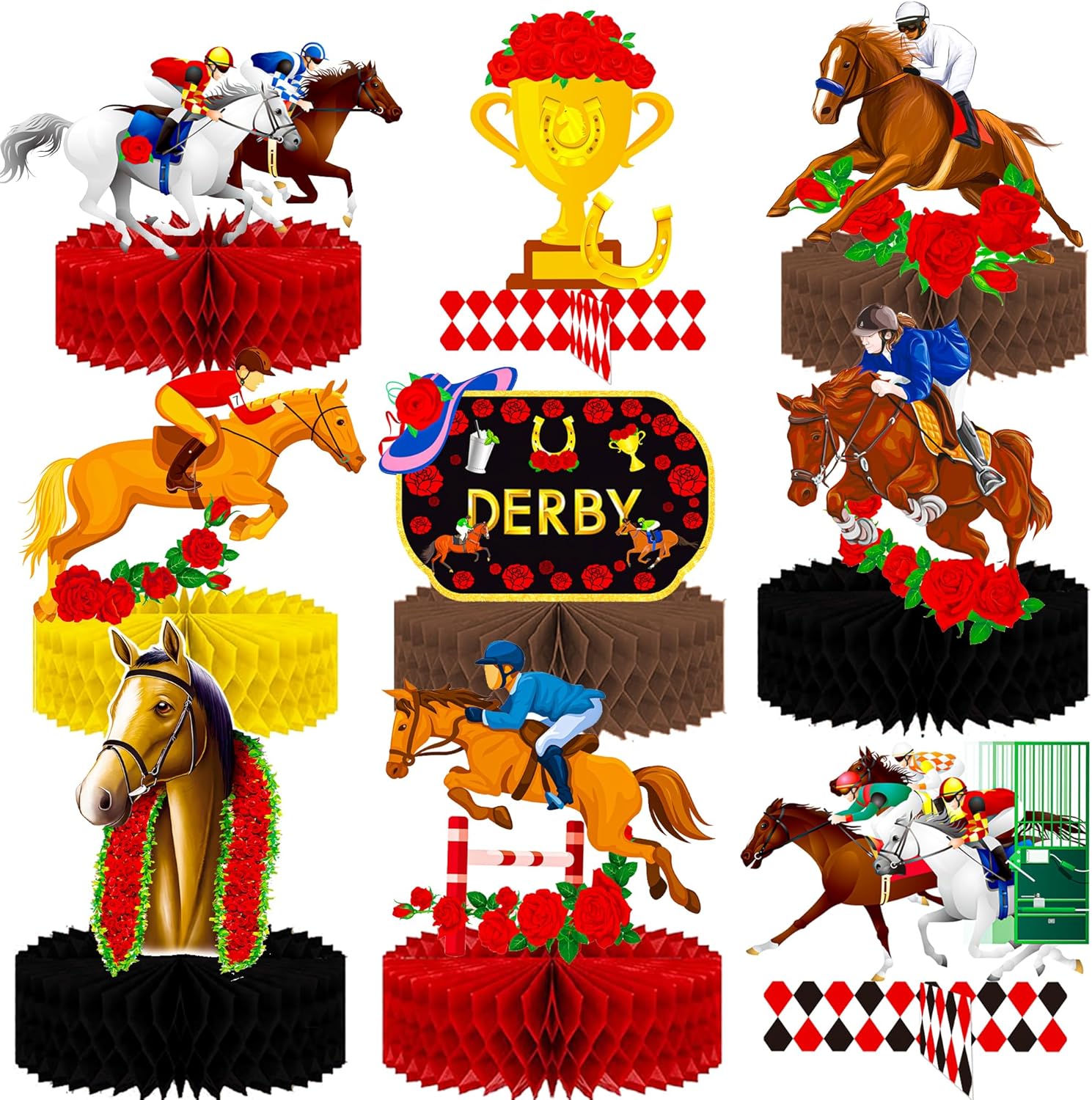 Umoin 14pcs Derby Day Honeycomb Centerpieces