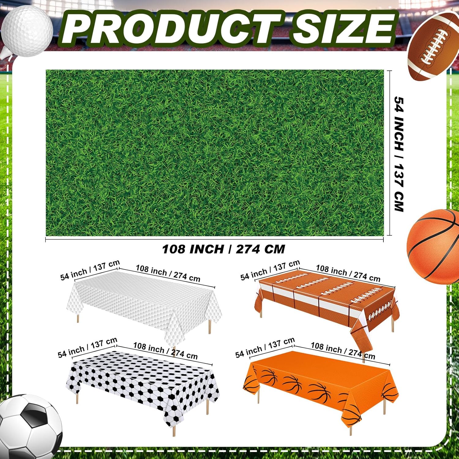 Preboun 5 Pcs Sports Themed Tablecloths for Birthday Party