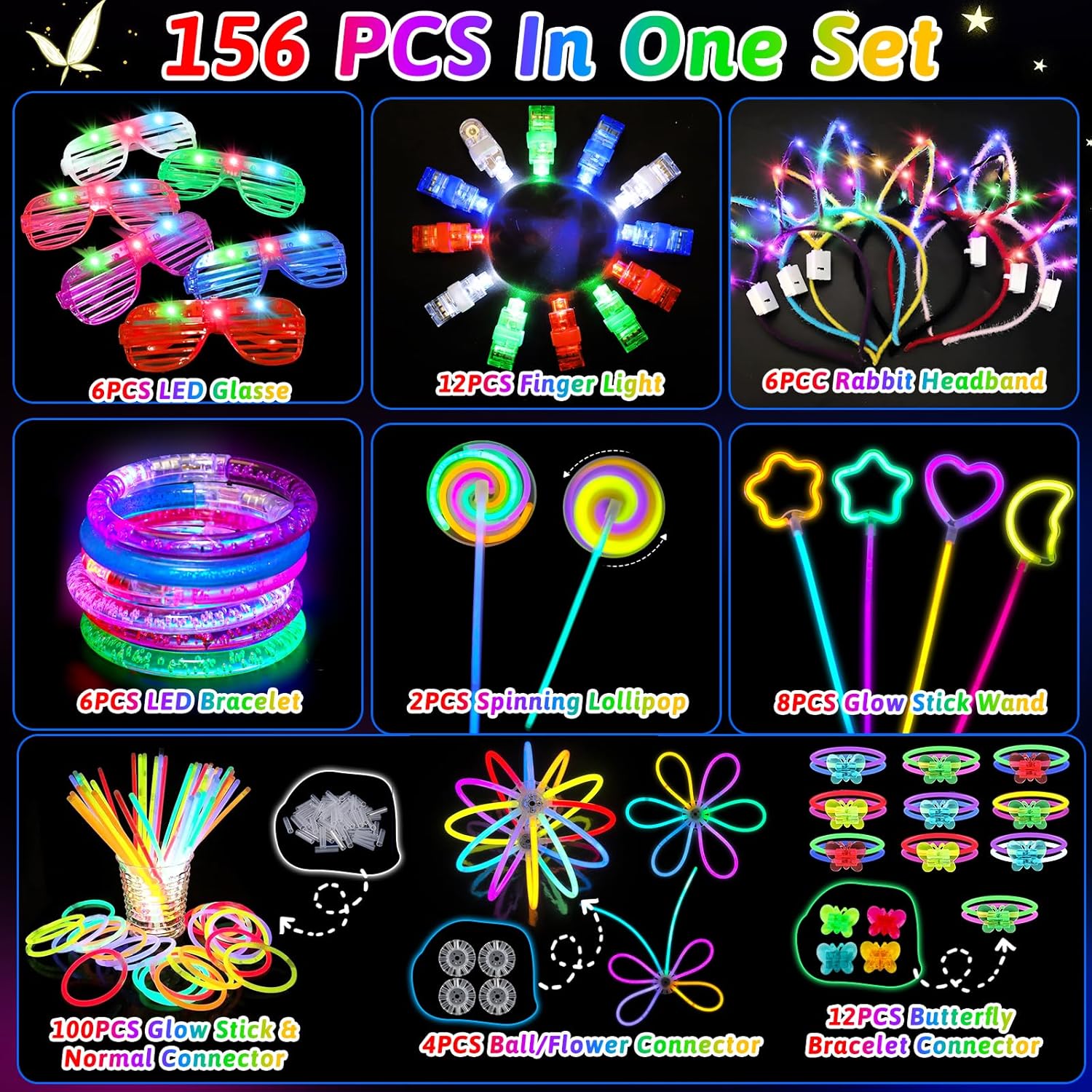 156PCS Glow in The Dark Party Supplies for Kids and Adults