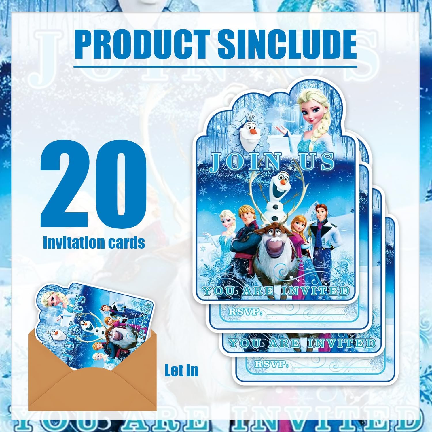 20Pcs Frozen Birthday Invites for Kids Party Decoration