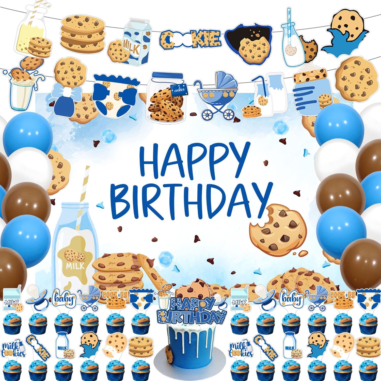 59 Pcs Milk and Cookies Party Decor Set