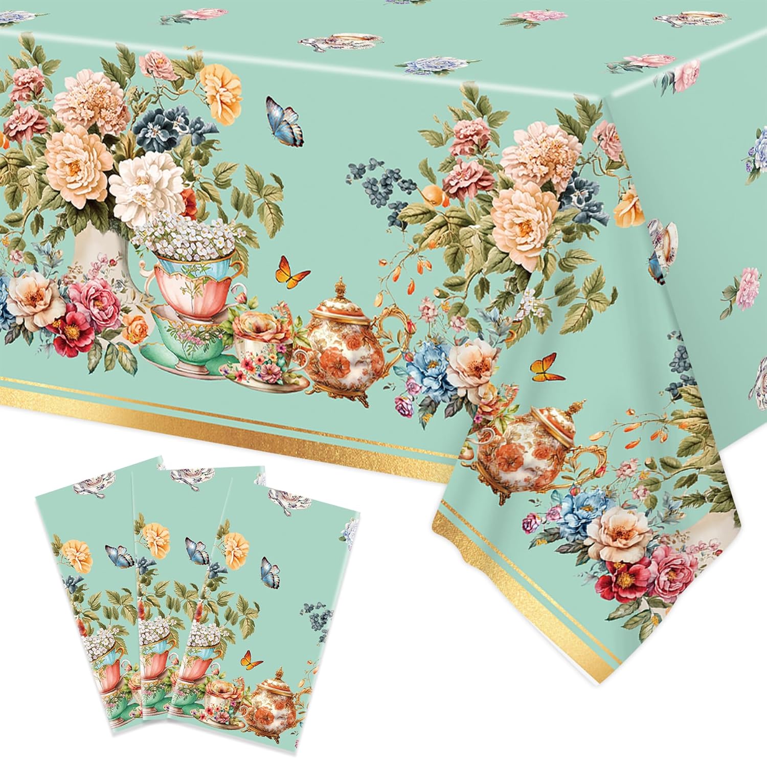 3pcs Tea Party Tablecloth 54x108 Inch Spring Floral Plastic Table Cover