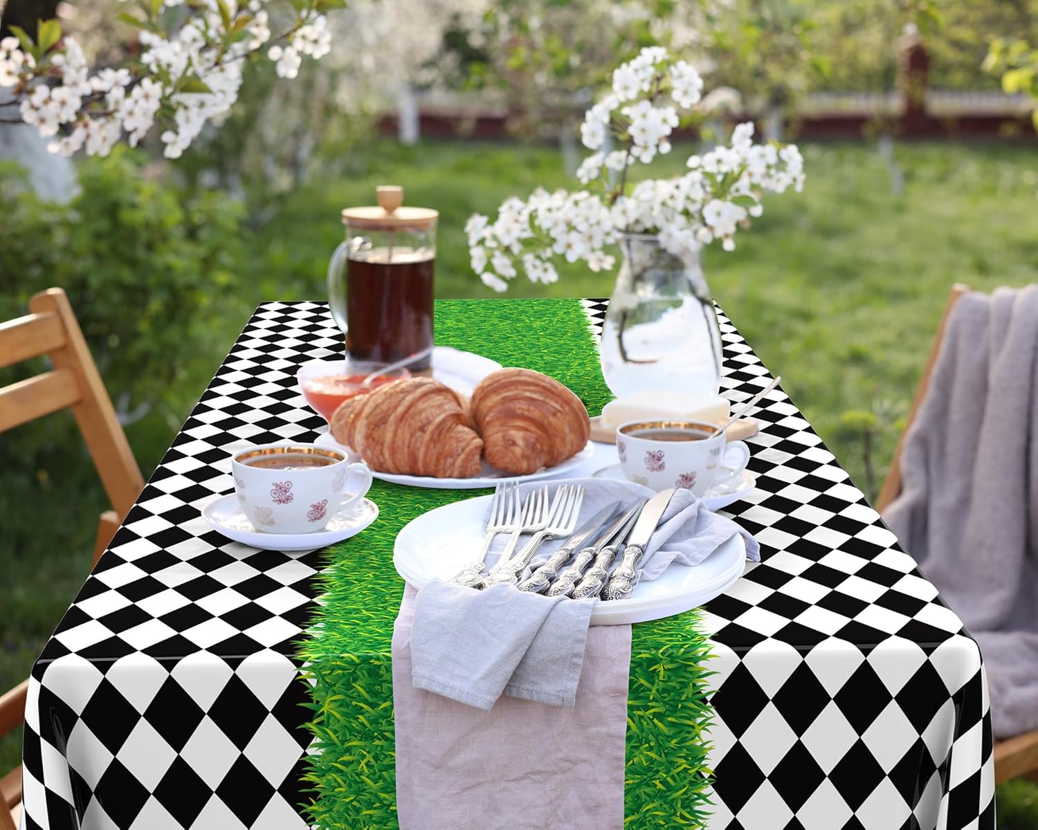 Oudain 3 Pcs Wonderland Checkered Tablecloth