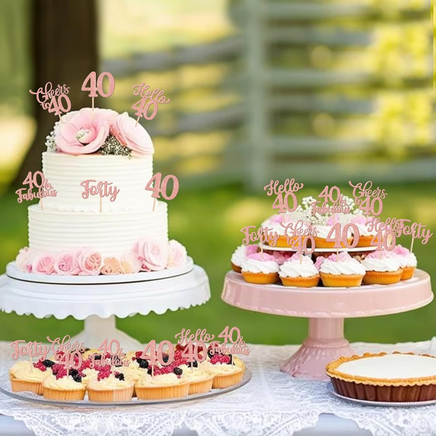 30PCS Happy 40th Birthday Cupcake Toppers Rose Gold Glitter