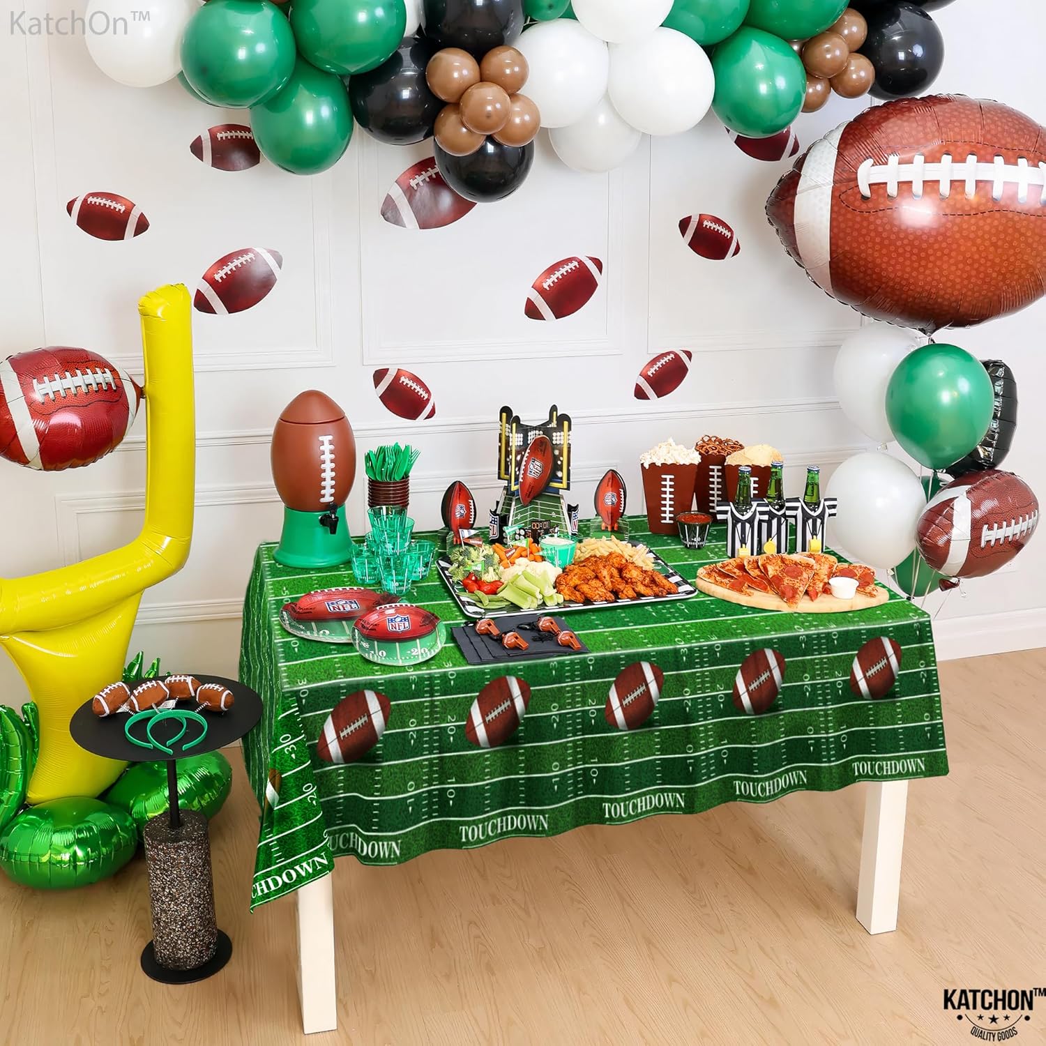 KatchOn 3 Pack Football Tablecloth - 108x54 Inch Green Tablecover for Football Parties