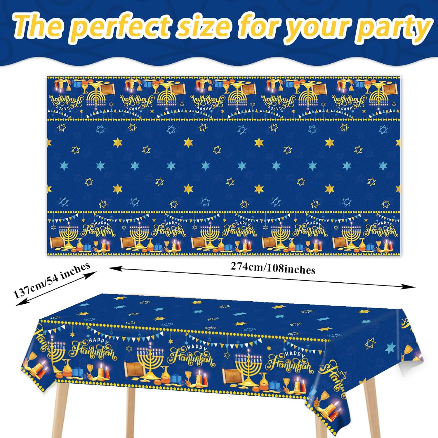 3 Pcs Hanukkah Tablecloths Blue Gold Fabric Decorations