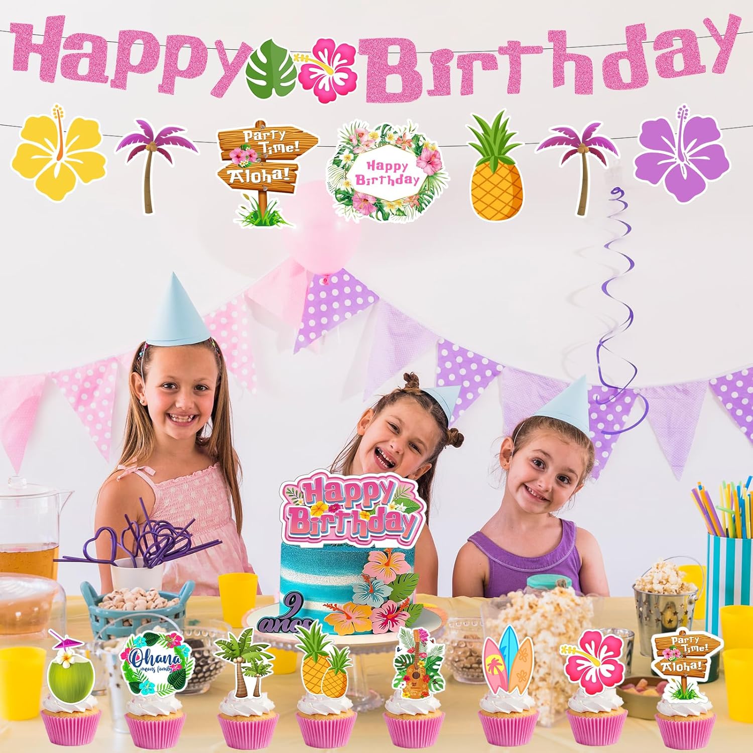 Pink Blue Cartoon Birthday Party Decor Kit