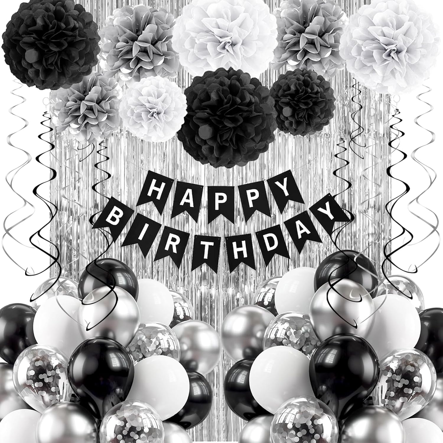 Black and Silver Birthday Decorations for Men
