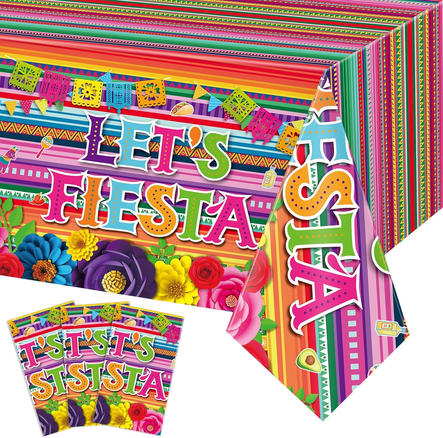 Mexican Fiesta 3 Piece Tablecloth Set 54x108 Inch
