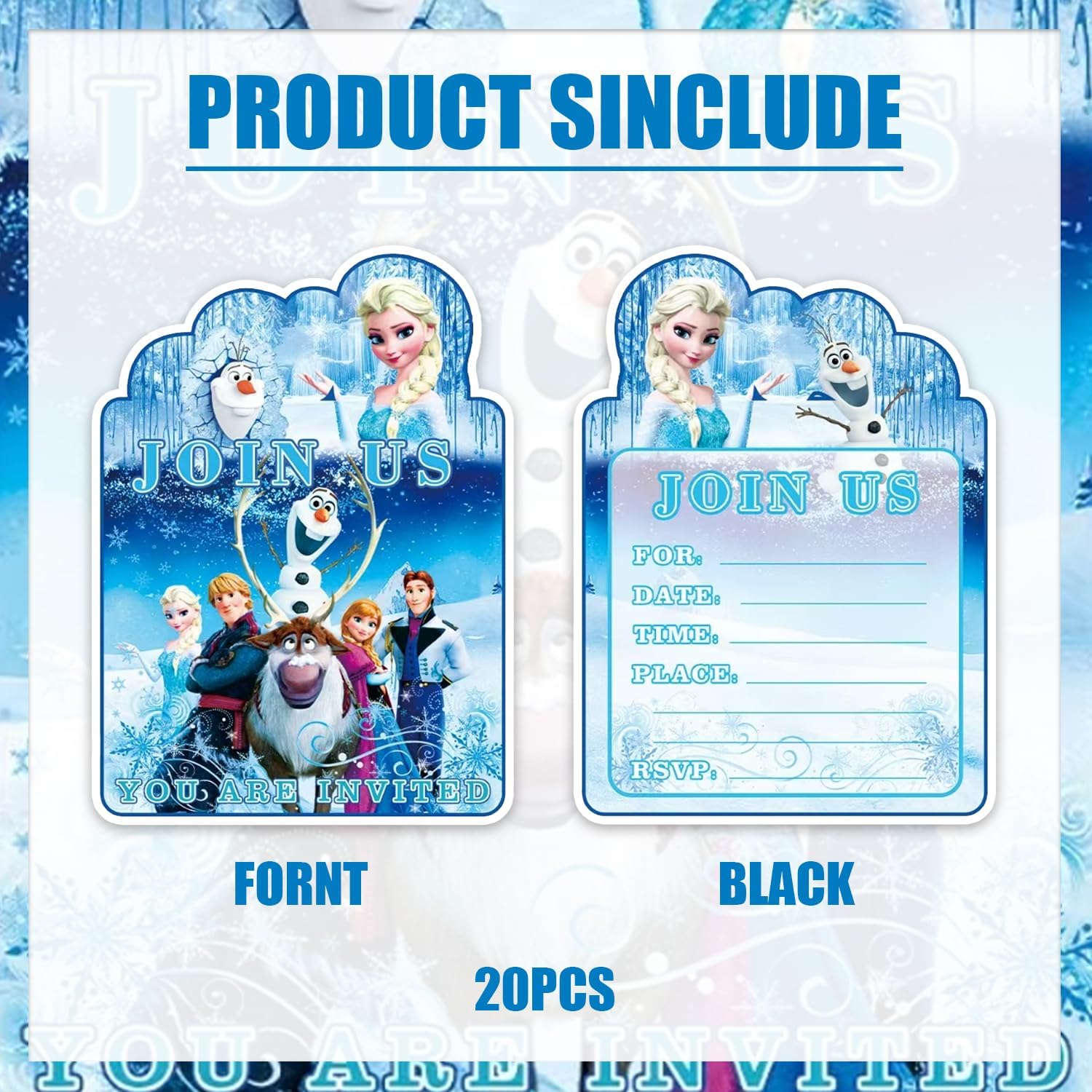 20Pcs Frozen Birthday Invites for Kids Party Decoration