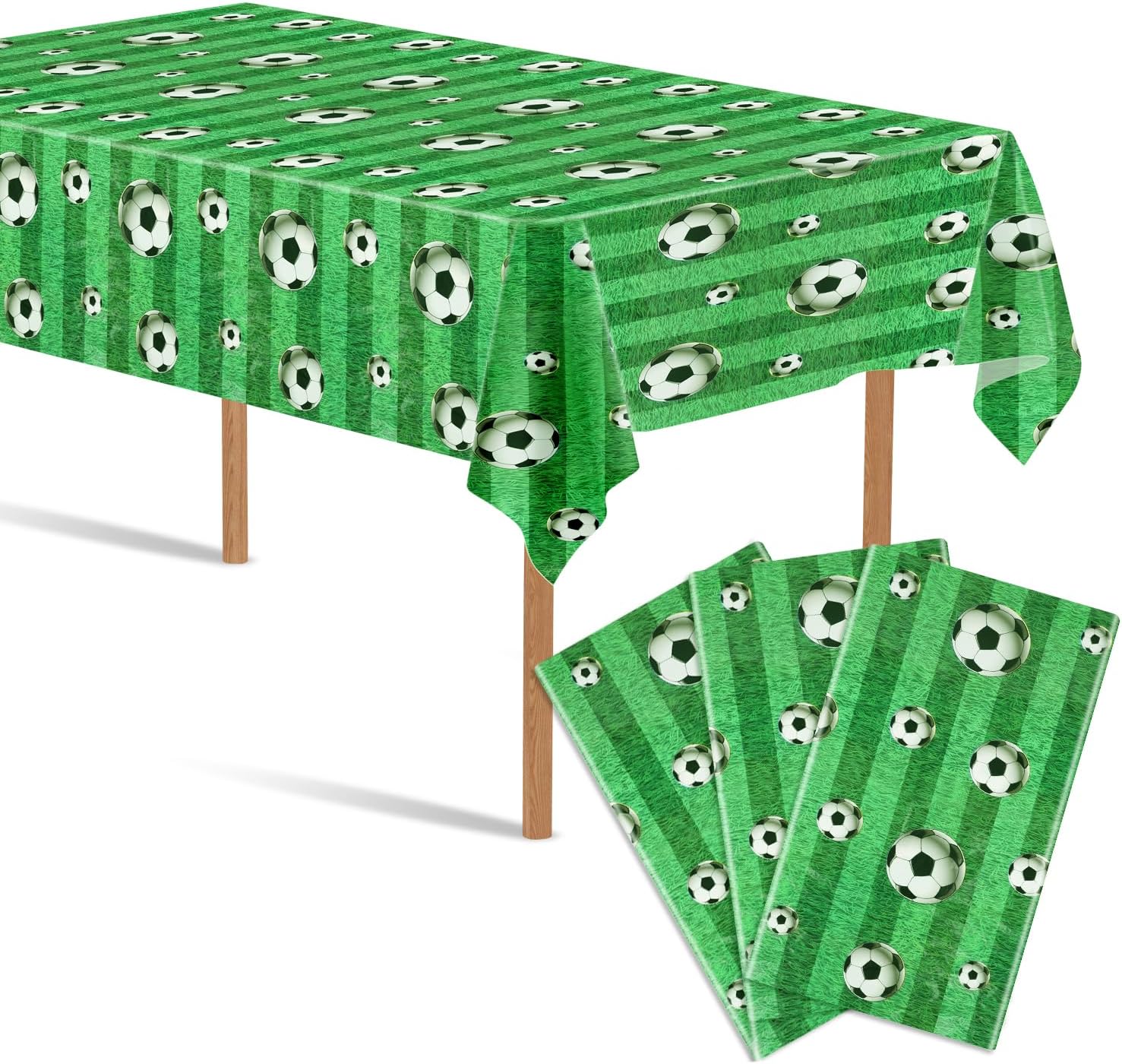 3 Pcs Soccer Party Tablecloth 54x108 Inches Green Soccer Field Tablecover