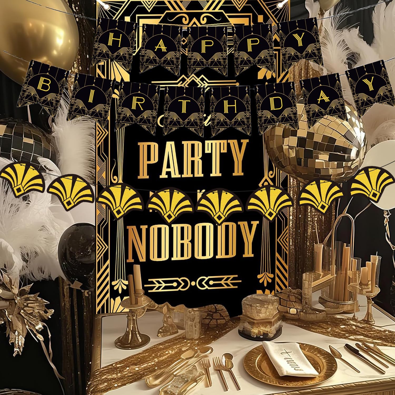 Retro 1920s Happy Birthday Banner Decorations
