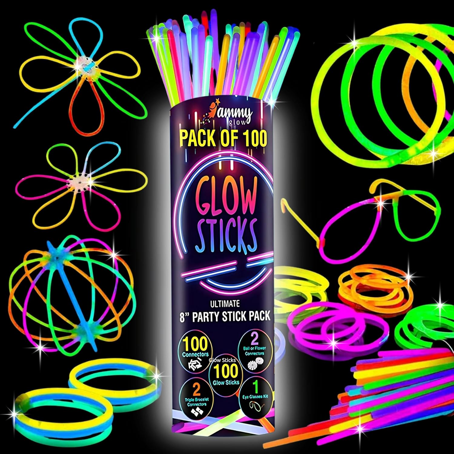 Ammy Glow 205 Pcs Glow Sticks Party Pack