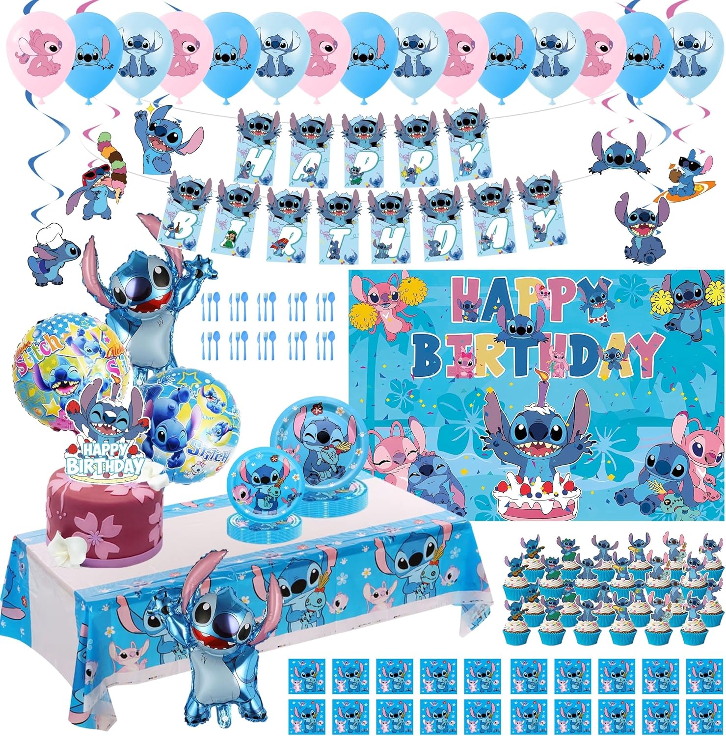 Cartoon Birthday Party Decor Set with Balloons and Streamers