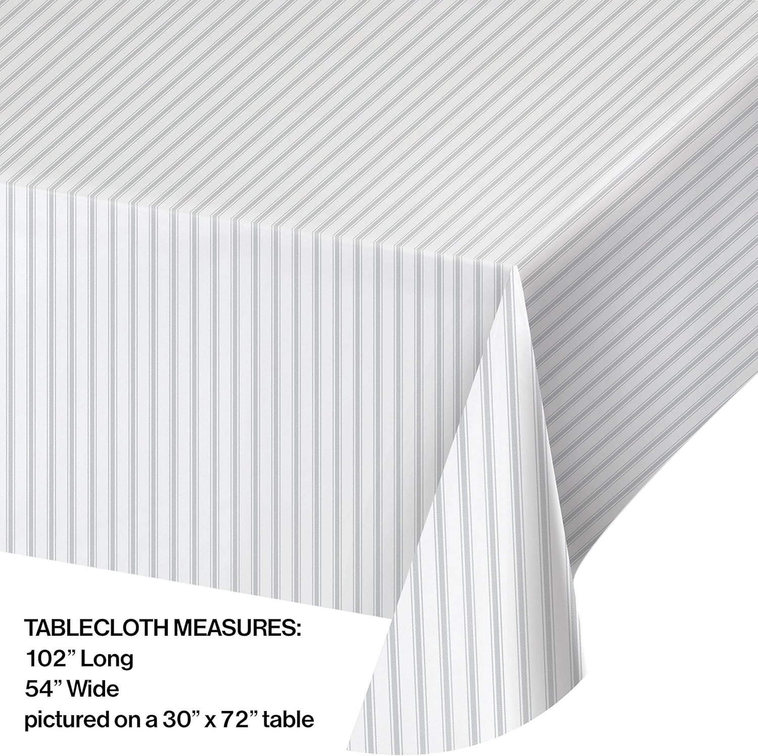 Gray Ticking Stripe Plastic Tablecloth 54x102