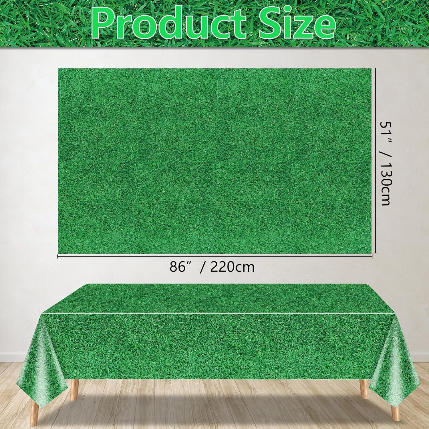 4 Pack Green Grass Tablecloths 87x51in Football Field Decor