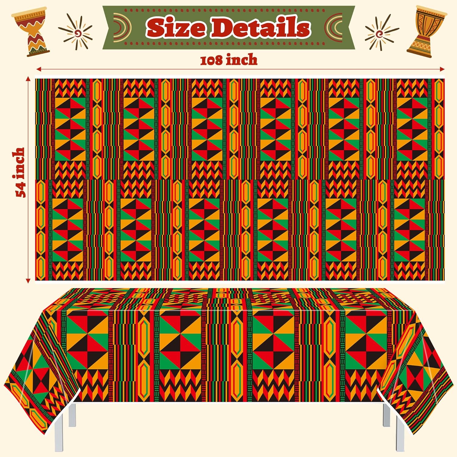 3 Pack Happy Kwanzaa Tablecloth Decorations