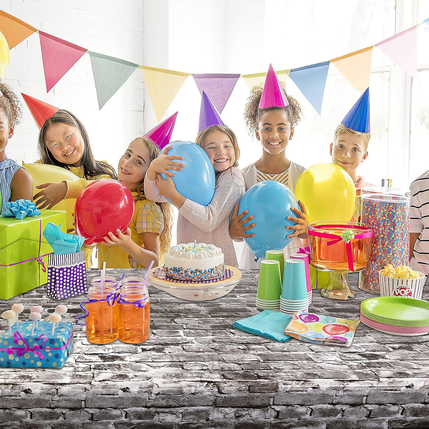 PHOGARY 2 Pack Brick Tablecloths for Christmas Party