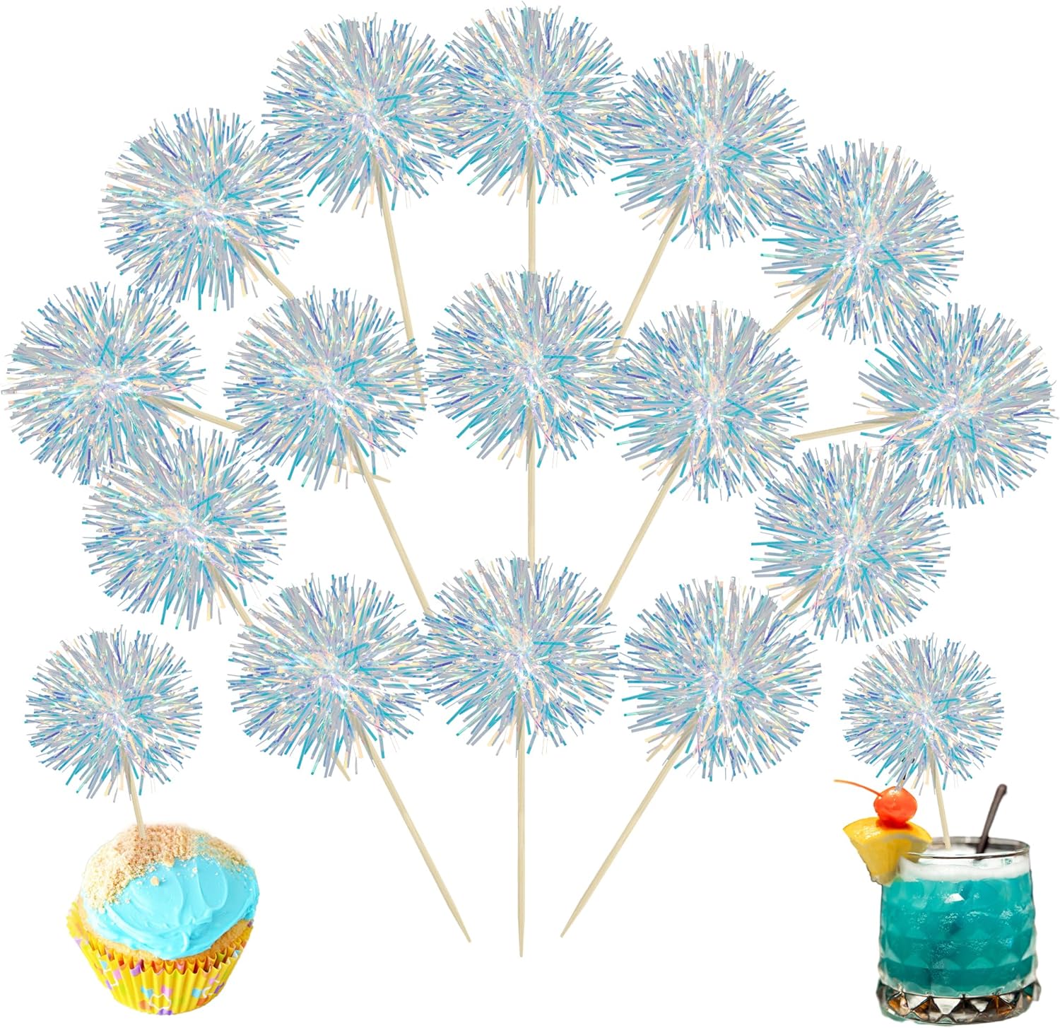 Ephlyn 30Pcs Foil Firework Cupcake Toppers Sparkle Decorations