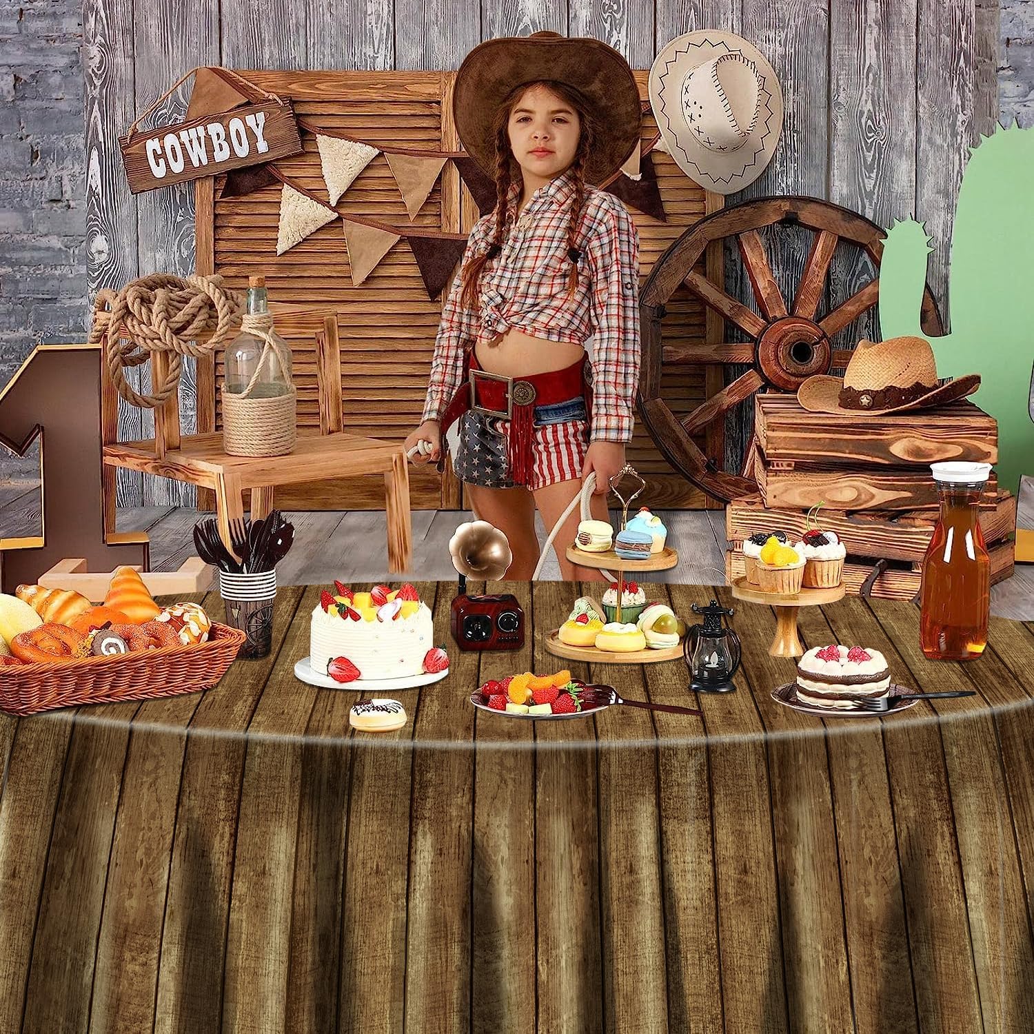 9 Pcs Wood Grain Tablecloths for Western Party Decorations