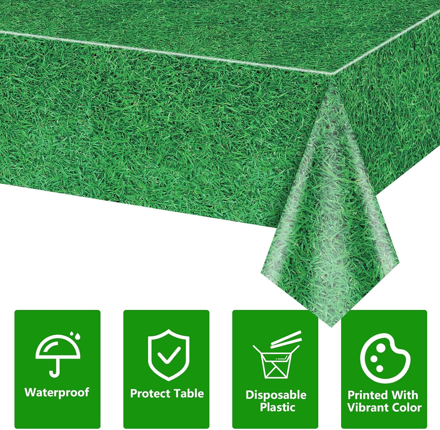 4 Pack Green Grass Tablecloths 87x51in Football Field Decor