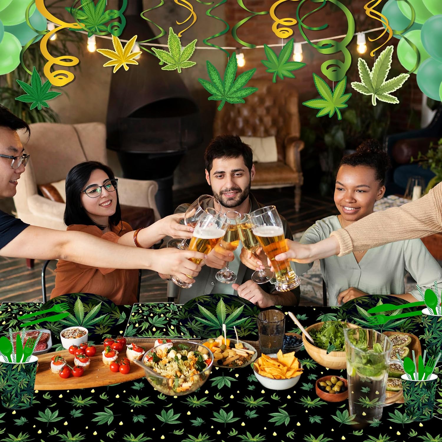 Parrtty Hurrican 2 PCS Weed Party Tablecloths 87x51 Inches Plastic Covers