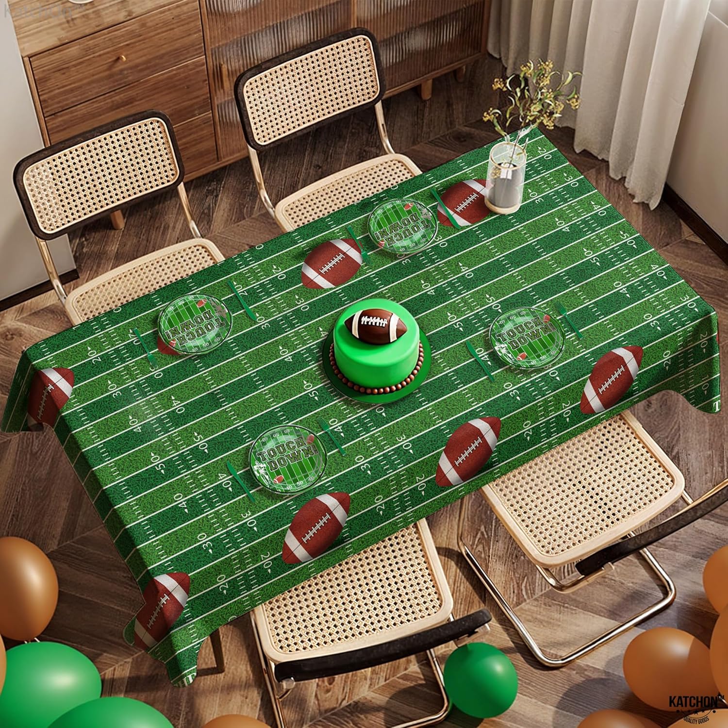 KatchOn 3 Pack Football Tablecloth - 108x54 Inch Green Tablecover for Football Parties