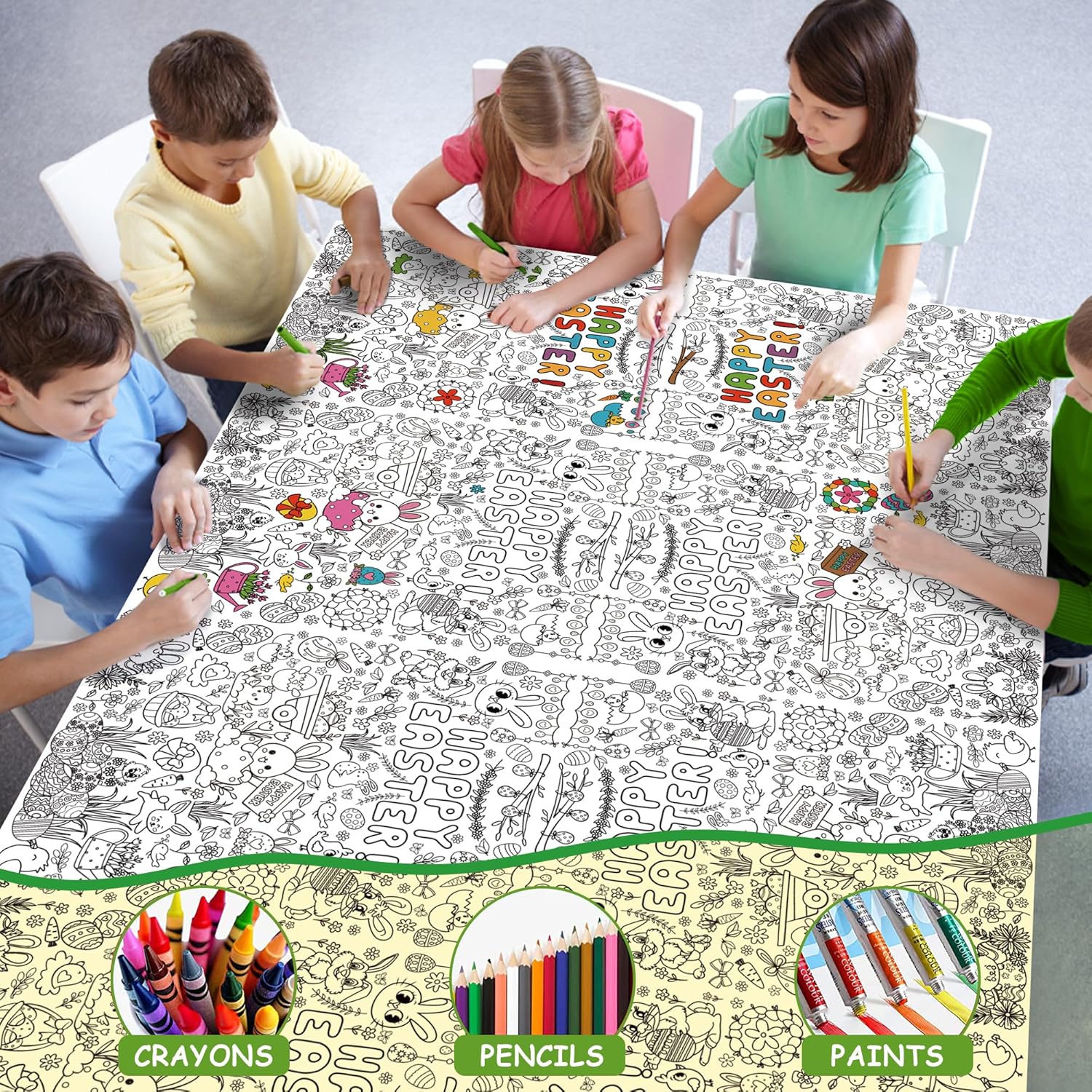 OHOME Easter Coloring Tablecloth 54x88 Inches