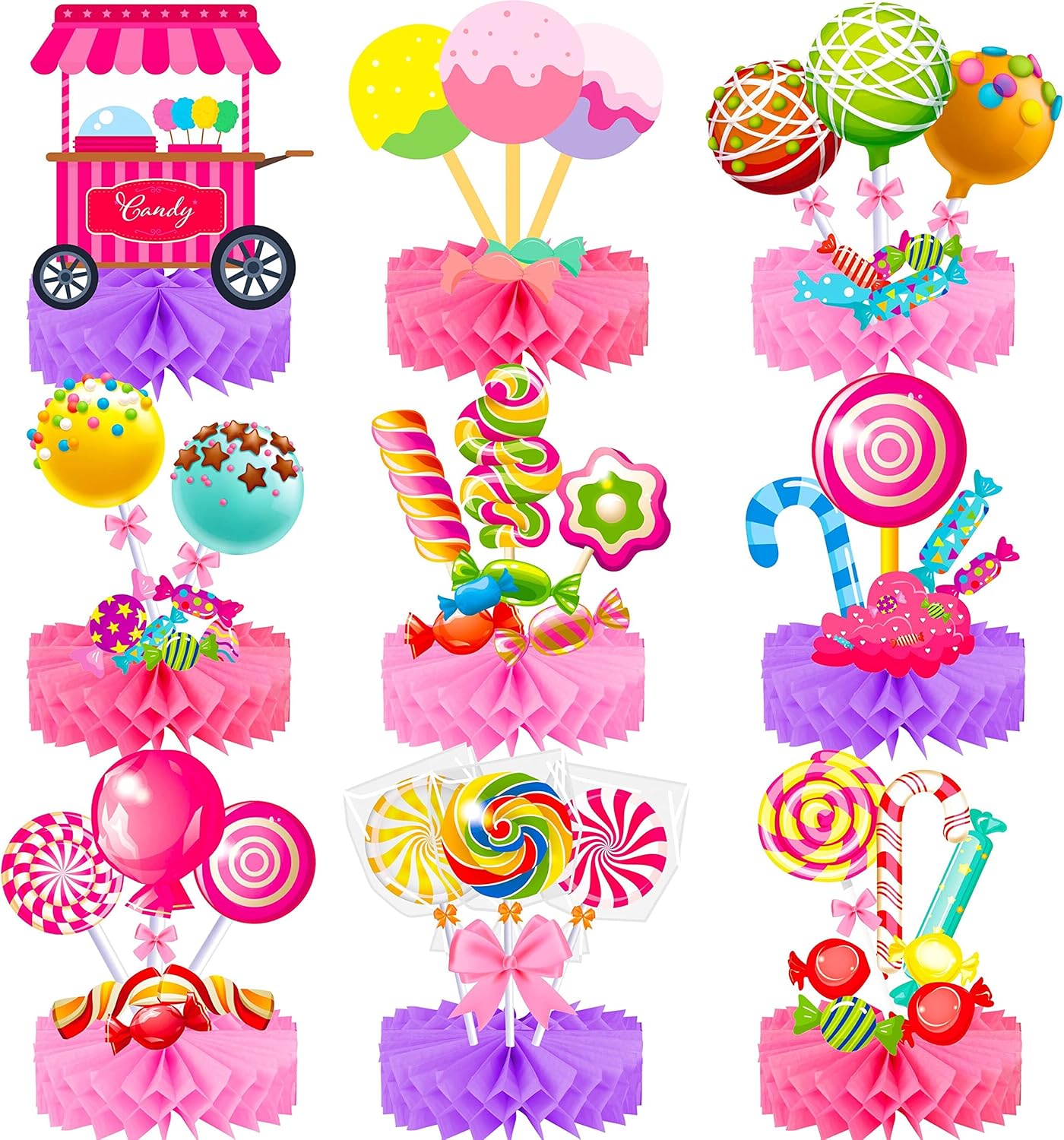 Candyland Party Table Honeycomb Centerpieces 9pcs