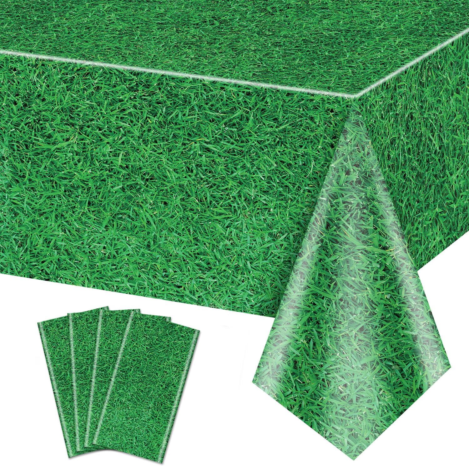 4 Pack Green Grass Tablecloths 87x51in Football Field Decor