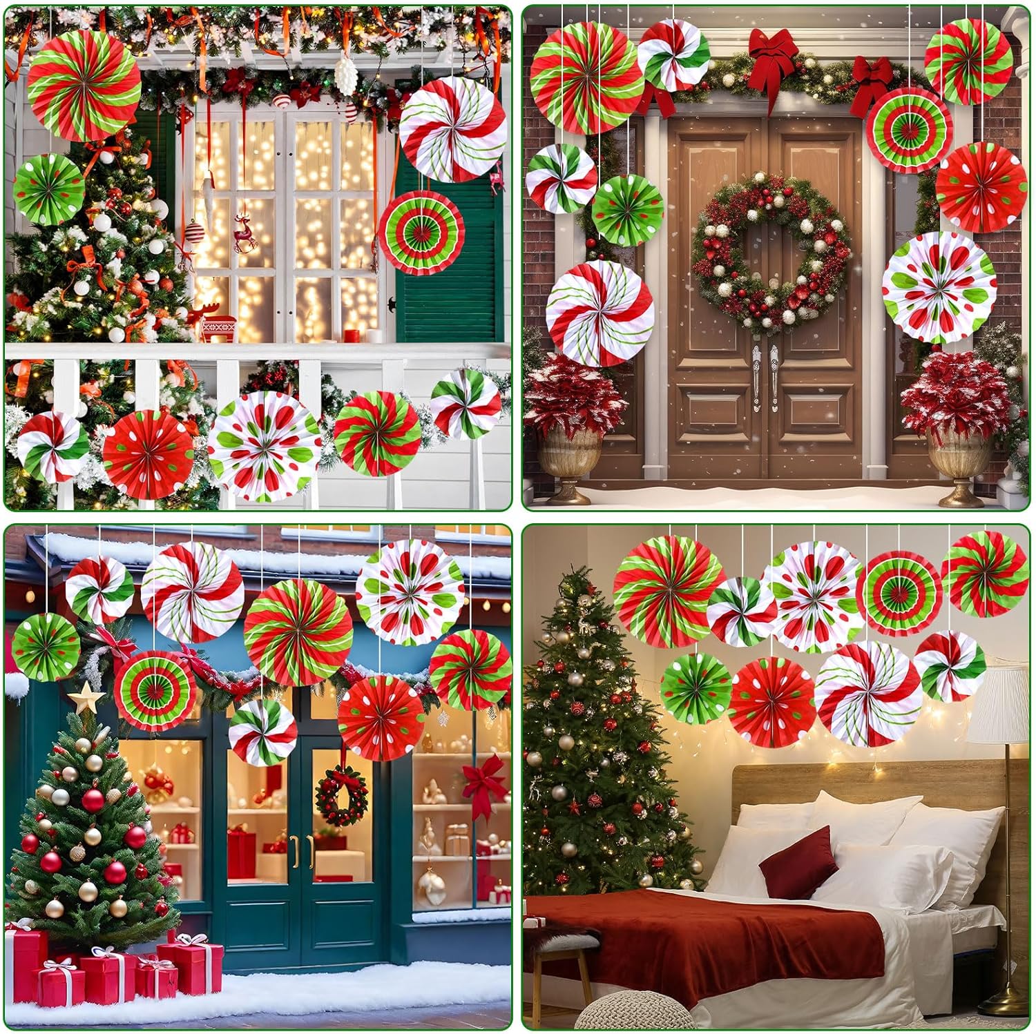 Outus Christmas Candy Paper Fans 9 Pcs Red Green Decorations