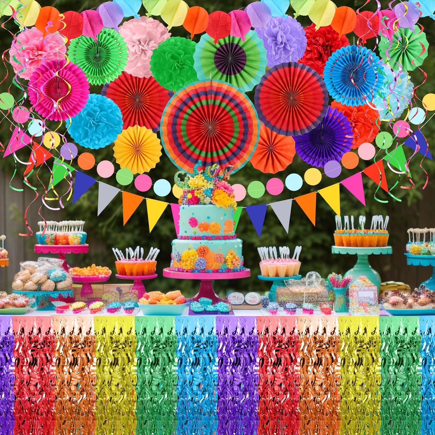37 Pcs Fiesta Paper Fan Decorations Set